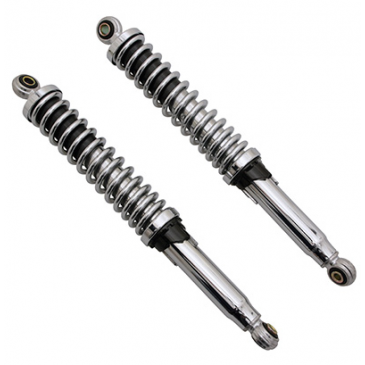 SHOCK ABSORBERS FOR MOPED - ADJUSTABLE - CHROME (CENTRES 360mm)UPPER ATTACHMENT Ø10mm-LOWER ATTACHMENT Ø8mm (PAIR) 3700948243664