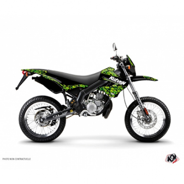 DECAL STICKERS FOR 50cc MOTORBIKE PREDATOR BLACK/GREEN FOR DERBI 50 XTREME, XRACE 2005>2009 -KUTVEK-