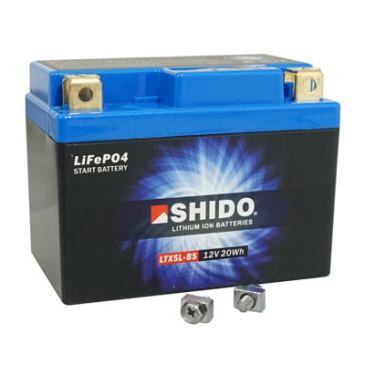 BATTERIE 12V 1,6 Ah LTX5L-BS SHIDO LITHIUM ION PRETE A L'EMPLOI (Lg113xL70xH105) REMPLACE YB5L-B/YTX5L-B