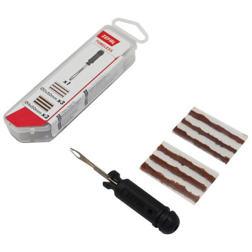 KIT REPARATION PNEU TUBELESS VTT ZEFAL PAR L'EXTERIEUR AVEC MECHES - BOITE (3 MECHES D2xL50mm + 3 MECHES D4xL50mm + OUTIL AIGUILLE) 3420584302012