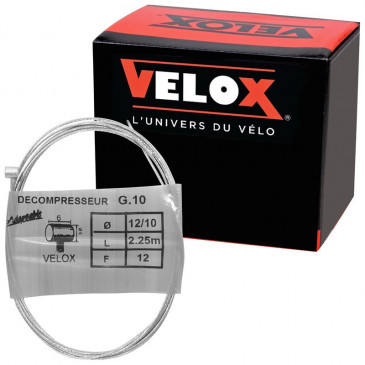 CABLE DE GAZ CYCLO VELOX G.10 POUR PEUGEOT BOULE 5x7mm DIAM 12/10 Lg 2,25M (12 FILS) (BOITE DE 25)