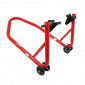 LEVE/BEQUILLE STAND MOTO P2R AVANT UNIVERSEL ACIER ROUGE AVEC SUPPORT ROULEAUX CAOUTCHOUC 3700948208601