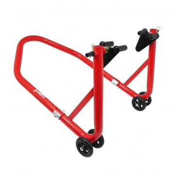 LEVE/BEQUILLE STAND MOTO P2R AVANT UNIVERSEL ACIER ROUGE AVEC SUPPORT ROULEAUX CAOUTCHOUC 3700948208601