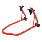 LEVE/BEQUILLE STAND MOTO P2R AVANT UNIVERSEL ACIER ROUGE AVEC SUPPORT ROULEAUX CAOUTCHOUC 3700948208601