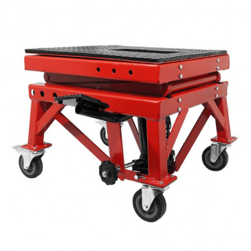 MOTORCYCLE LIFT STAND P2R - HYDRAULIC CYLINDER - ON WHEELS - HEIGHT Mini 100mm Max 380mm RED STEEL