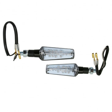 TURN SIGNAL FOR MOTORBIKE- AVOC SENDAI 13 LEDS METALIC BODY TRANSPARENT/BLACK (Long 86mm / H 27mm (Wd 33mm) (EEC APPROVED) (Pair) 3700948109618
