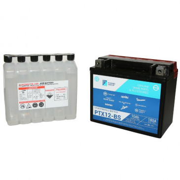 BATTERY 12V 10 Ah BTX12-BS "PIAGGIO GENUINE PART" 125 BEVERLY, LIBERTY, X7, X9, X-EVO, 300 BEVERLY, X7/APRILIA 300 SR-MAX, 400-500 ATLANTIC, 1000 RSV, TUONO, 750 SHIVER/GILERA 125-300 NEXUS -1R000318-