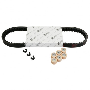 KIT TRANSMISSION (COURROIE, GALETS, GUIDES) ORIGINE PIAGGIO 50 ZIP 2T 2000>, ZIP SP 2000>, ET2 1998>2005, VESPA LX 2T 2005>2013, VESPA LXV 2T 2006>2009, VESPA-S 2T 2007>2012 -1R000441-