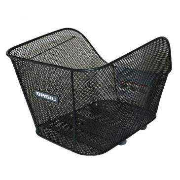 PANIER ARRIERE ACIER NID ABEILLE BASIL ICON LARGE NOIR FIXATION WSL SUR PORTE BAGAGE IDEAL POUR E-BIKE/VAE (L38xl25xH25cm) -FIXATION PAR VIS REGLABLE SUR FOND DU PANIER - COMPATIBLE AVEC 157030 - 8715019112096
