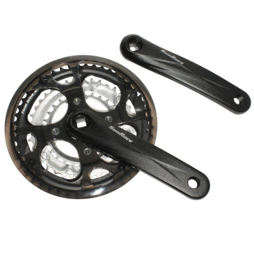 PEDALIER VTT SUNRACE 7/8V. M3 ALU NOIR 170mm 48-38-28 AVEC PARE CHAINE FUME - BOITIER 122mm 4710944249682