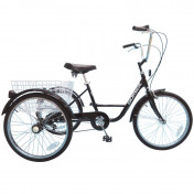 TRICYCLE FOR ADULT - 24"- BLACK - 5 SPEED WITH BASKET - MAX LOAD 100KGS WHEELBASE 0,80M - APPROVED NF30020-
