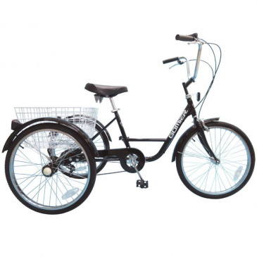 TRICYCLE FOR ADULT - 24"- BLACK - 5 SPEED WITH BASKET - MAX LOAD 100KGS WHEELBASE 0,80M - APPROVED NF30020- 3700948079065