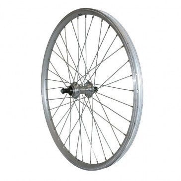 WHEEL FOR MTB- 24" REAR -ALUMINIUM- SILVER DOUBLE-WALLED-ALUMINIUM HUB - QUICK RELEASE FREEWHEEL 7/6 Speed 3660429089948