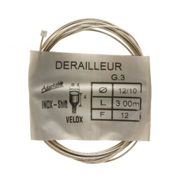 CABLE DE DERAILLEUR VELOX INOX POUR SHIMANO 3,00M (BOITE DE 25 CABLES) 12/10 12 FILS