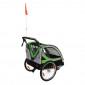 CHILDREN BICYCLE TRAILER - STROLLER - 2 SEATS- MAX LOAD 36Kgs GREEN WITH QUICK RELEASE 20" WHEELS (INCLUDED STROLLING WHEEL + PARKING BRAKE LEVER) quick assembly (no tools required)