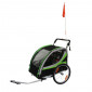 CHILDREN BICYCLE TRAILER - STROLLER - 2 SEATS- MAX LOAD 36Kgs GREEN WITH QUICK RELEASE 20" WHEELS (INCLUDED STROLLING WHEEL + PARKING BRAKE LEVER) quick assembly (no tools required)