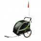 CHILDREN BICYCLE TRAILER - STROLLER - 2 SEATS- MAX LOAD 36Kgs GREEN WITH QUICK RELEASE 20" WHEELS (INCLUDED STROLLING WHEEL + PARKING BRAKE LEVER) quick assembly (no tools required) 3700948086377