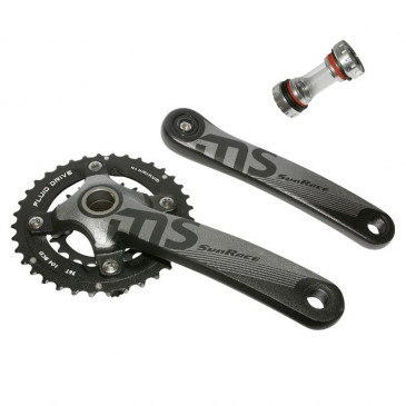 PEDALIER VTT SUNRACE 10V. MS10 ALU NOIR 175mm 40-30-22 INTEGRE AVEC CUVETTE FILETE 4710944250725