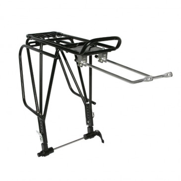 PORTE BAGAGE VELO ARRIERE A TRINGLES P2R ALU NOIR REGLABLE 29"/28"/27.5"/26" FIXATION SUR MOYEU AXE CREUX ET COMPATIBLE FREIN A DISQUE (ENTRAXE 130/135mm) 3700948088456