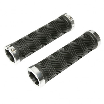 HAND GRIPS FOR MTB/URBAN- NEWTON CHEVRON PATTERN- BLACK - DOUBLE LOCK SILVER L130mm (PAIR)