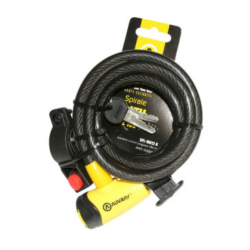 ANTITHEFT FOR BICYCLE - KEY COILED CABLE AUVRAY Ø 12mm L 1,80M MATT BLACK (WITH BRACKET)
