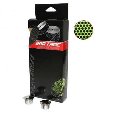 HANDLEBAR TAPE- NEWTON SILICONE YELLOW FLUO/BLACK WITH END CAPS 3700948093870
