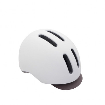 CASQUE VELO CITY ADULTE POLISPORT COMMUTER IN-MOLD BLANC MAT AVEC VISIERE GRISE TAILLE 58-61 SYSTEM QUICK LOCK AVEC LUMIERE INTEGREE