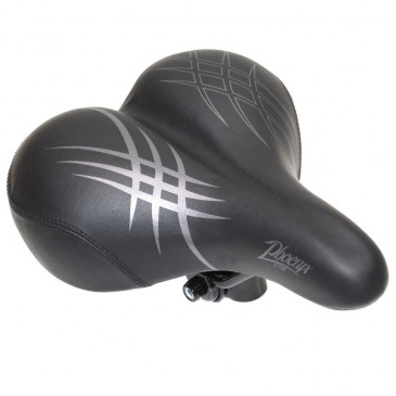 SADDLE- NEWTON FOR URBAN BIKE STRACE PHOENIX "FOR LADY" BLACK 255x225mm WITH RAIL CLAMP -STEEL RAIL - BLACK WITH SHOK ABSORBER