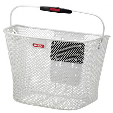FRONT BASKET- STEEL MESH- KLICKFIX 16L WHITE - WITH HANDLE- ON HANDLEBAR- (36x27x25cm) WITH PLASTIC PLATE(WITHOUT BRACKET)