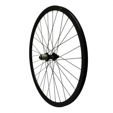 WHEEL FOR GRAVEL /CYCLOCROSS - 700 P2R REAR- DISC CENTERLOCK - BEARINGS HUB - BLACK - 11SPEED. COMPATIBLE 10V. SHIMANO - THRU AXLE 12/142mm STAINLESS BLACK SPOKES (FOR TYRE 25/28/32) TUBELESS READY