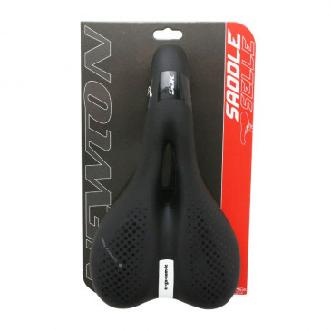 SADDLE- NEWTON FOR CITY BIKE- GEL ERGONOMIC "FOR MEN" BLACK-SHAPE MEMORY- CENTRAL HOLE 260x155mm