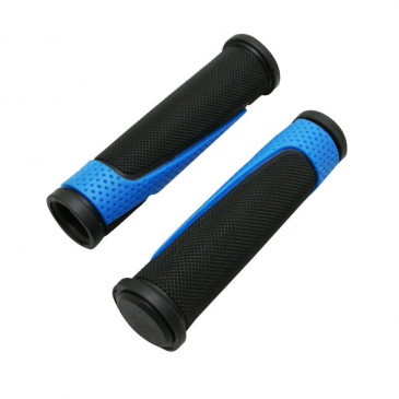 HAND GRIPS FOR MTB-- PROGRIP ATV 807 -DUAL DENSITY- OPEN END BLACK/ LIGHT BLUE 125mm -SUPPLIED WITH NOZZLES-(PAIR)--)