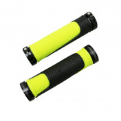 HAND GRIPS FOR MTB- PROGRIP ATV 997 -DUAL DENSITY- OPEN END + LOCK ON BLACK/YELLOW 125mm -SUPPLIED WITH NOZZLES-(PAIR) 0801766091192