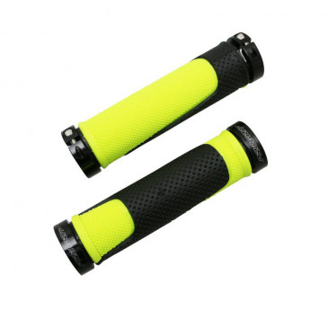 POIGNEE VTT PROGRIP 997 DOUBLE DENSITE OPEN END AVEC LOCK ON NOIR/JAUNE 130mm (LIVRE AVEC EMBOUTS) (PAIRE) 0801766091192