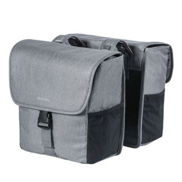 SACOCHE ARRIERE VELO DOUBLE BASIL GO 32L GRIS CLAIR FIXATION VELCROS SUR PORTE BAGAGE 8715019177644
