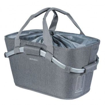 PANIER ARRIERE TOILE BASIL 2DAY 22L GRIS CLAIR AVEC ANSE FIXATION CLIP AUTOMATIQUE SUR PORTE BAGAGE SYSTEME MIK (COMPATIBLE AVEC 157030 INCLUS) - (SI PAS FOURNI SUR LE VELO, Ajouter 155681) 8715019112485