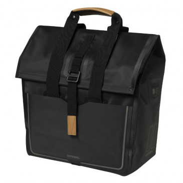 SACOCHE ARRIERE VELO LATERALE BASIL URBAN DRY SHOPPER NOIR DROIT/GAUCHE WATERPROOF 20L (32x15x37cm)