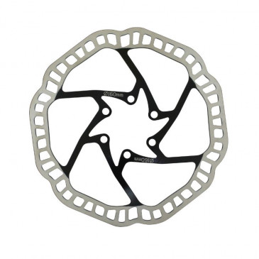 DISQUE DE FREIN VTT 6 TROUS NEWTON BRAKCO COMPATIBLE SHIMANO ET AUTRES 160mm ARGENT CENTRE NOIR + 6 VIS 3700948070604