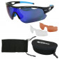 ADULT CYCLING GLASSES- GES BUZZ - BLACK/BLUE (SUPPLIED WITH CLEAR LENSES+SUN LENSES+ANTI-FOG LENSES)
