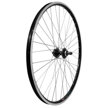 WHEEL FOR MTB 29" REAR - BLACK FOR V-BRAKE + 6 HOLES DISC + FREEWHEEL HUB (DOUBLE WALL RIM WITH EYELETS ANS STAINLESS SPOKES)