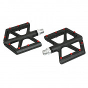 FLAT PEDAL FOR BMX/MTB/DOWNHILL - P2R - BLACK/RED PINS - ALUMINIUM / CARBON FIBER - THREADED 9/16 (PAIR) 8015431011206