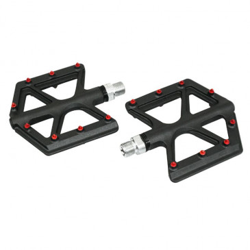 PEDALE VTT PLATEFORME DESCENTE / BMX P2R NOIR ALU/FIBRE DE CARBONE FILETAGE 9/16 AVEC PICOTS ROUGE (PAIRE) 8015431011206