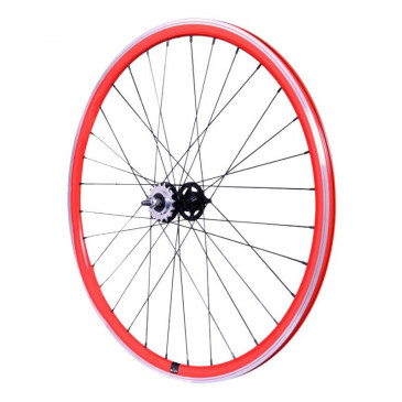 WHEEL FOR ROAD BIKE / FIXIE / TRACK P2R 30mm RED - REAR - 2 SIDES THREADED HUBPIGNON +16T. SPROCKET