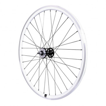 ROUE ROUTE / FIXIE PATIN P2R BLANC ARRIERE DOUBLE FILETAGE AVEC PIGNON 16DTS AVEC ECROUS JANTE 17C PROFIL 28mm