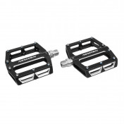 PEDALE VTT PLATEFORME DESCENTE / BMX NEWTON NOIR A ROULEMENTS ALU CNC FILETAGE 9/16 AVEC PICOTS ARGENT (PAIRE) 108x98mm 3700948206010