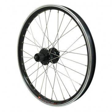 WHEEL FOR MTB 20" -REAR- KARGO DISC/V-brakes FOR E-BIKE - ALUMINIUM BLACK-DOUBLE WALLED- SHIMANO HUB M475 DISC 6 HOLES -CASSETTE 10/9/8 Speed. (REINFORCED) STAINLESS SPOKES 3660429835477