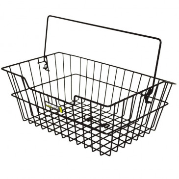 REAR BASKET- STEEL WIRE - BASIL CAIRO BLACK WITH HANDLE- FITS TO YOUR CARRIER WITH BUNGEE (30x39x18 cm)