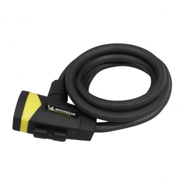 ANTITHEFT FOR BICYCLE - KEY COILED CABLE - MICHELIN Ø 12mm LONG 2.00M Black/yellow