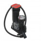 FLOOR PUMP- P2R PLASTIC-HIGH PRESSURE- BLACK WITH FOLDABLE BASE - WITH PRESSURE GAUGE 12 BARS - DOUBLE CONNECTION + NEEDLE FOR BALLOON + CONNECTION FOR AIR MAT