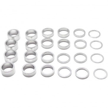 HEADSET SPACER -ALUMINIUM- SILVER Ø 1"1/8-28.6 OUTER (BOX OF 4X2mm-6X5mm-6X10mm-4X15mm-4X20mm)